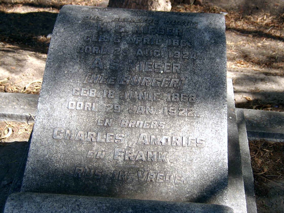 KIESER H.G. 1863-1924 :: KIESER A.S. nee BURGER 1868-1922