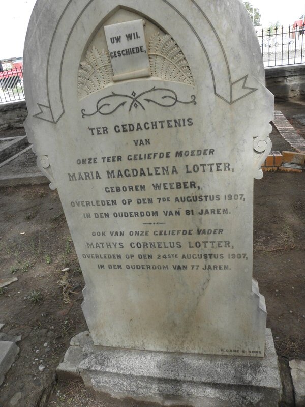 LOTTER Mathys Cornelus -1907 &amp; Maria Magdalena WEEBER -1907