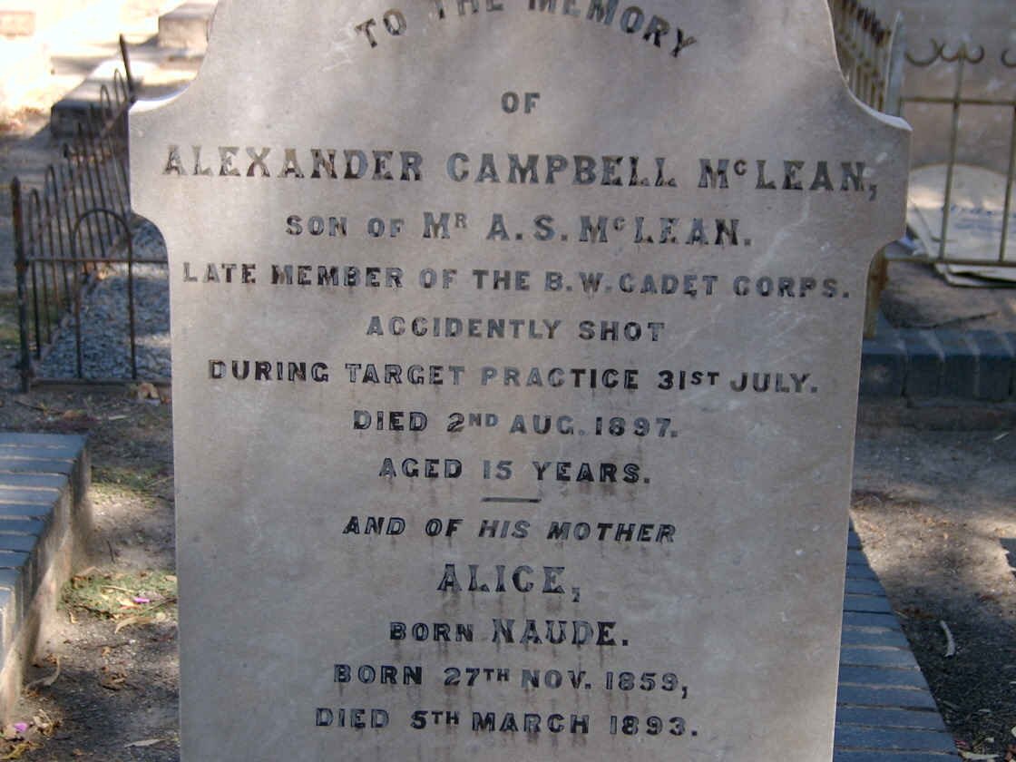 McLEAN Alice nee NAUDE 1859-1893 :: McLEAN Alexander Campbell -1897
