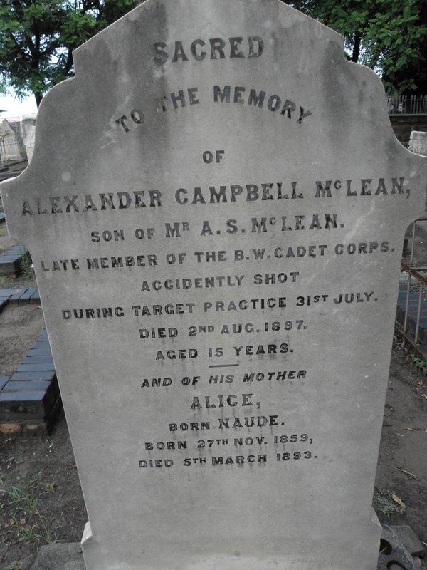 McLEAN Alexander Campbell -1897 :: McLEAN Alice nee NAUDE 1859-1893