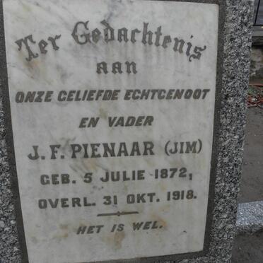 PIENAAR J.F. 1872-1918 &amp; Johanna M. PIENAAR 1965-1947