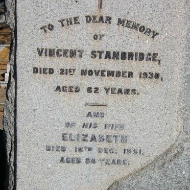 STANBRIDGE Vincent -1930 &amp; Elizabeth -1951