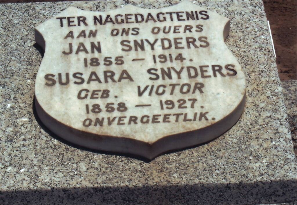 SNYDERS Jan 1855-1914 &amp; Susara VICTOR 1858-1927