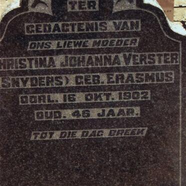 VERSTER Christina Johanna previously SNYDERS nee ERASMUS -1902