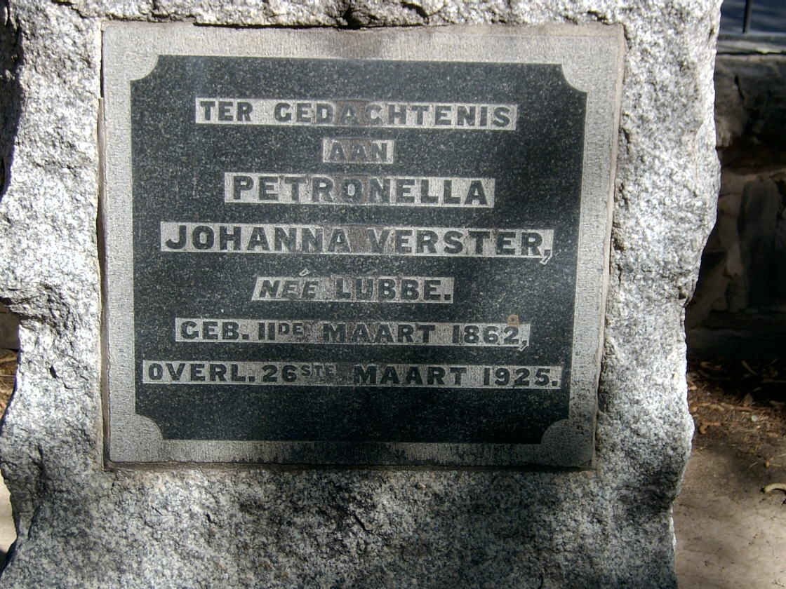 VERSTER Petronella Johanna nee LUBBE 1862-1925