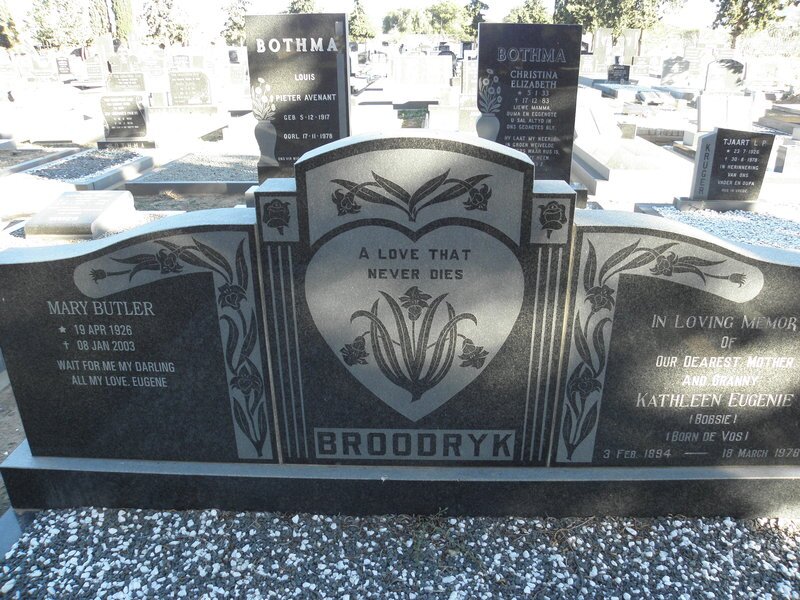 BROODRYK Mary Butler 1926-2003 :: BROODRYK Kathleen Eugenie De VOS 1894-1978