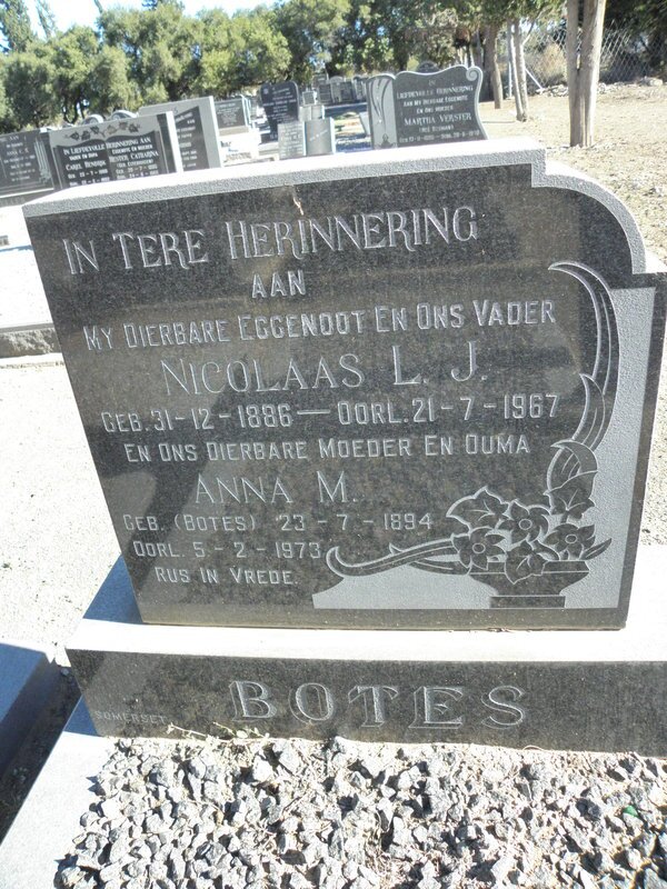 BOTES Nicolaas L.J. 1886-1967 &amp; Anna M. BOTES 1894-1973