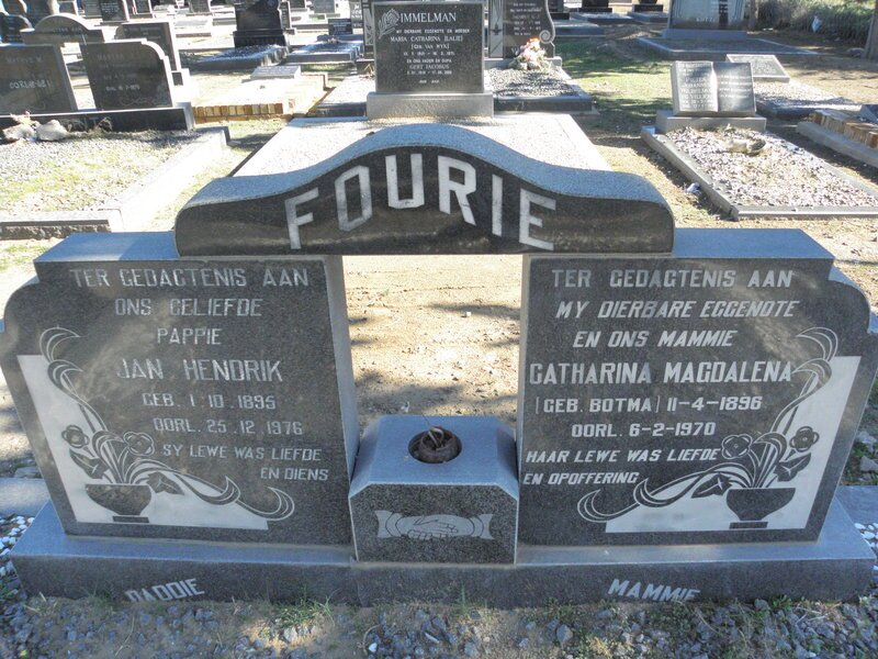 FOURIE Jan Hendrik 1895-1976 &amp; Catharina Magdalena BOTMA 1896-1970
