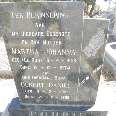 FOURIE Ockert Daniel 1906-1989 &amp; Martha Johanna LE ROUX 1906-1974