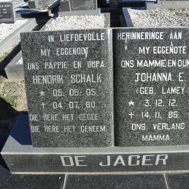 JAGER Hendrik Schalk, de 1905-1980 &amp; Johanna E. LAMEY 1912-1985