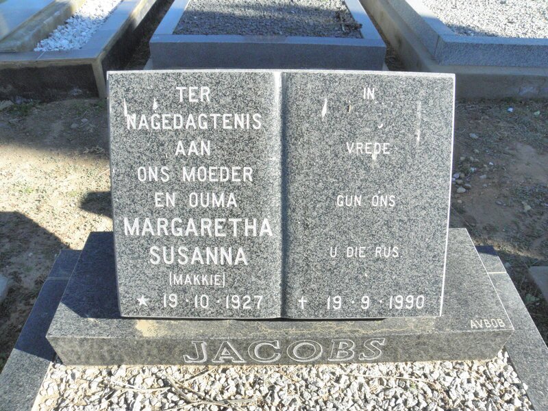 JACOBS Margaretha Susanna 1927-1990