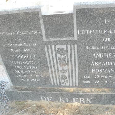 KLERK Andries Abraham Bosman, De 1900-1964 &amp; Huibrecht Margaretha VICTOR 1910-1976