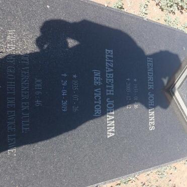 NIEUWENHUYSEN Hendrik Johannes 1933-2003 &amp; Elizabeth Johanna VICTOR 1935-2019