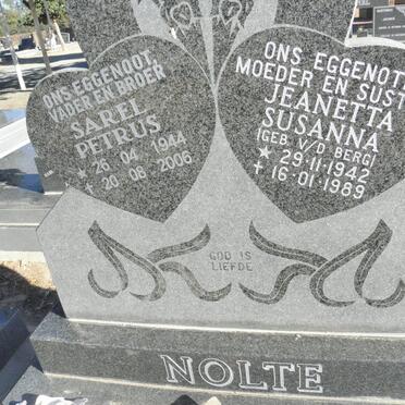 NOLTE Sarel Petrus 1944-2006 &amp; Jeanetta Susanna V.D. BERG 1942-1989