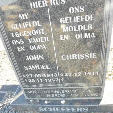 SCHEFFERS John Samuel 1943-1987 &amp; Chrissie 1944-