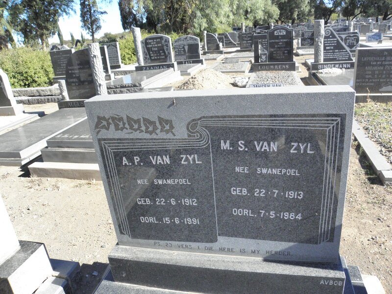 ZYL A.P., van nee SWANEPOEL 1912-1991 :: VAN ZYL M.S. nee SWANEPOEL 1913-1984