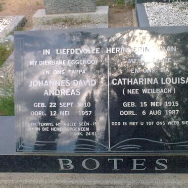 BOTES Johannes David Andreas 1910-1957 &amp; Catharina Louisa WEILBACH 1915-1987