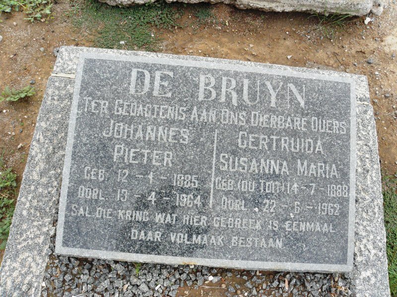 BRUYN Johannes Pieter, de 1885-1964 &amp; Gertruida Susanna Maria Du TOIT 1888-1962