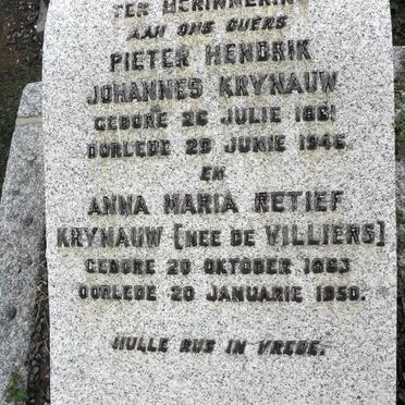 KRYNAUW Pieter Hendrik Johannes 1861-1946 &amp; Anna Maria Retief De VILLIERS 1863-1950