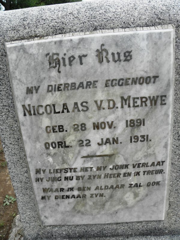 MERWE Nicolaas, v.d. 1891-1931