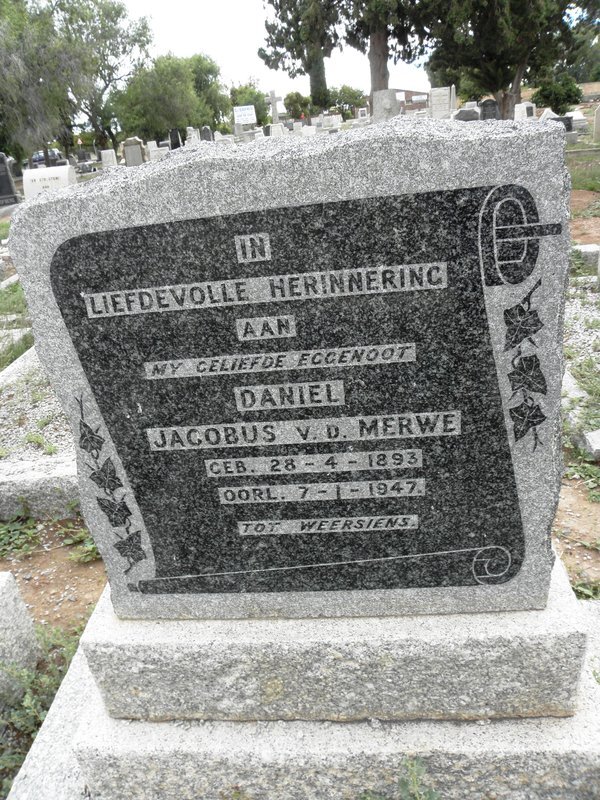 MERWE Daniel Jacobus, v.d. 1893-1947