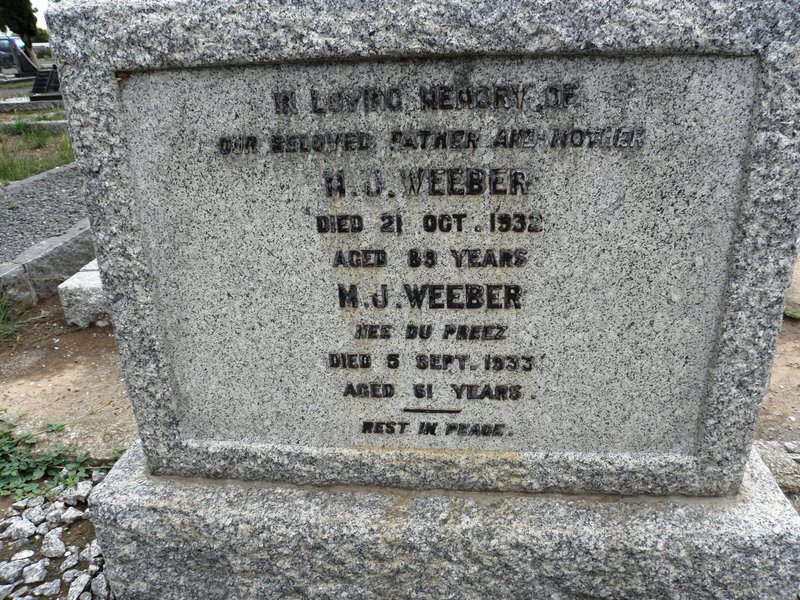 WEEBER M.J. -1932 &amp; M.J. DU PREEZ -1933