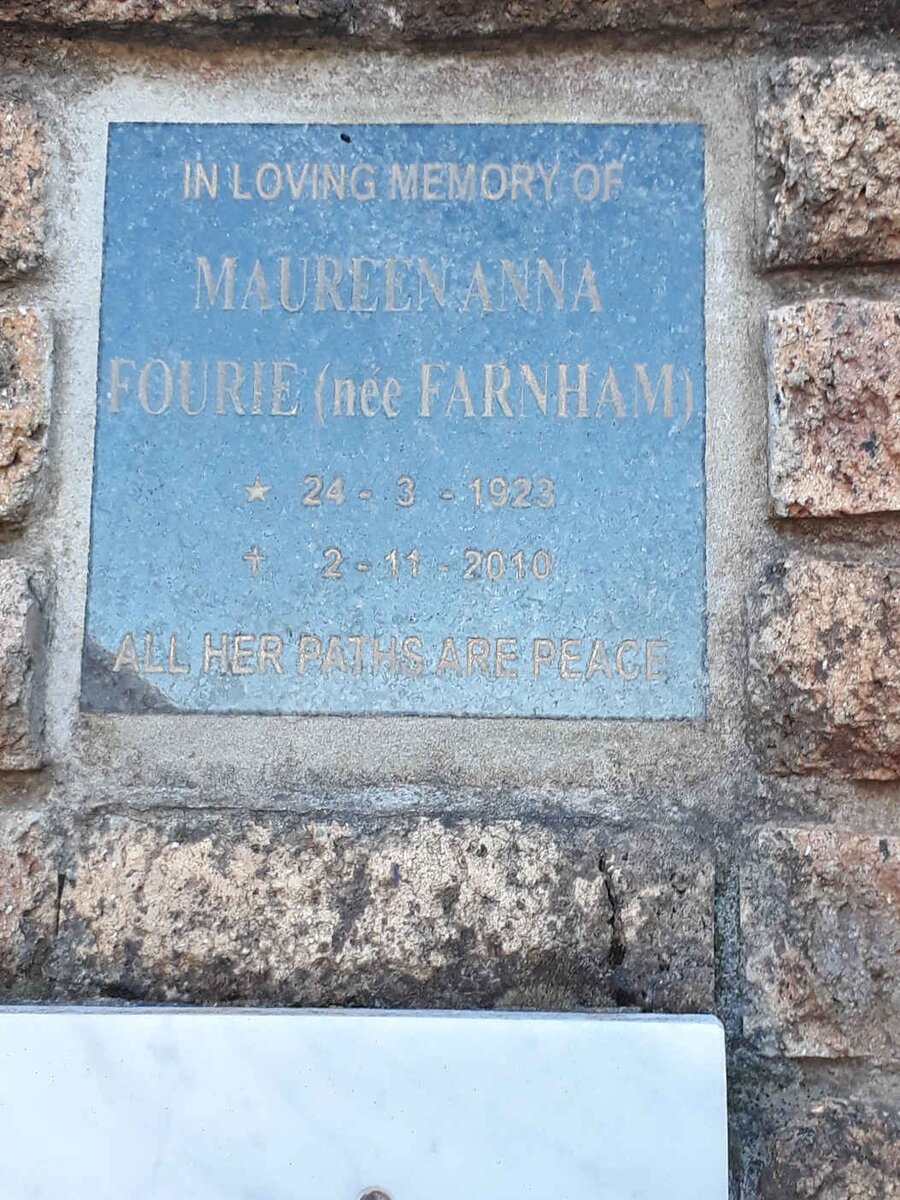 FOURIE Maureen Anna nee FARNHAM 1923-2010