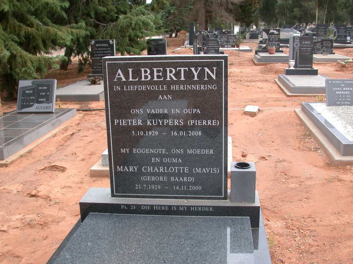 ALBERTYN Pieter Kuypers 1929-2008 &amp; Mary Charlotte BAARD 1929-2000