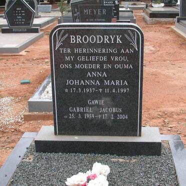 BROODRYK Gabriël Jacobus 1959-2004 :: BROODRYK Johanna Maria 1937-1997