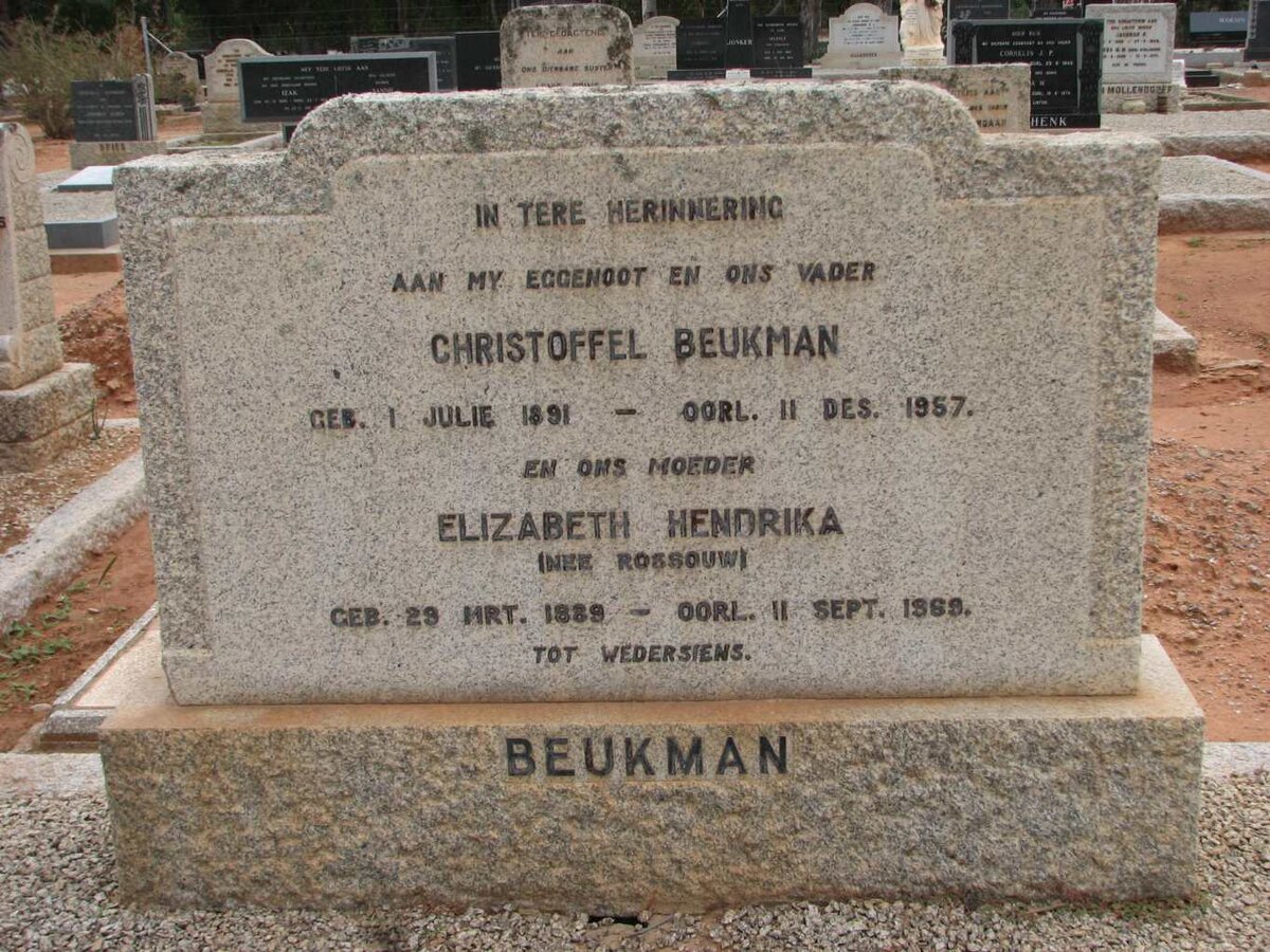 BEUKMAN Christoffel 1891-1957 &amp; Elizabeth Hendrika ROSSOUW 1889-1969