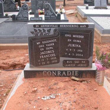 CONRADIE Jacobus Francois 1928-1992 &amp; Jurina 1931-2004