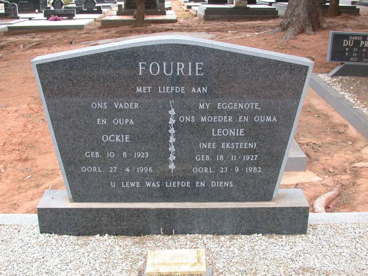 FOURIE Ockie 1923-1996 &amp; Leonie EKSTEEN 1927-1982
