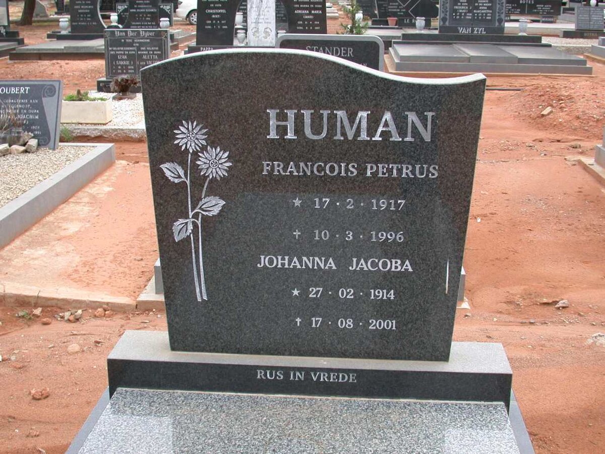 HUMAN Francois Petrus 1917-1996 &amp; Johanna Jacoba 1914-2001