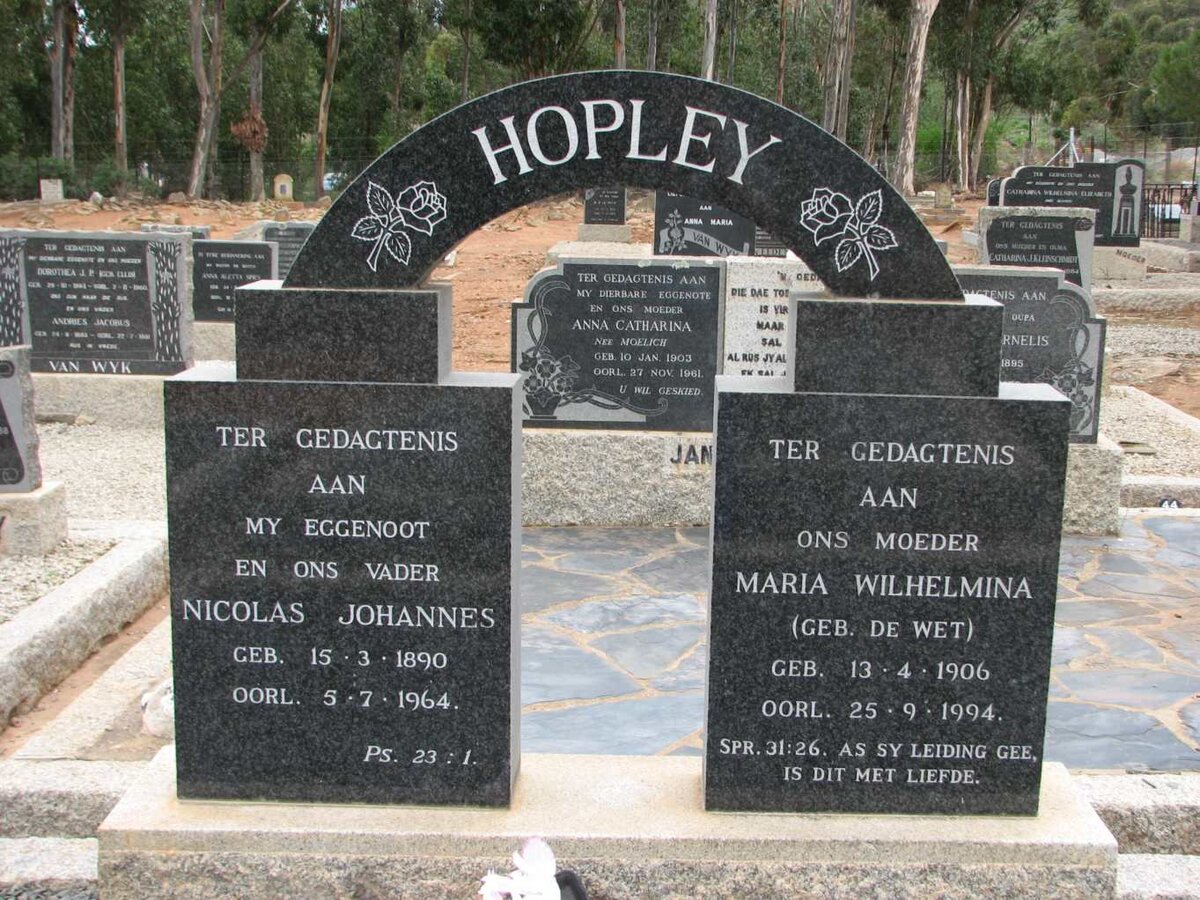 HOPLEY Nicolaas Johannes 1890-1964 &amp; Maria Wilhelmina DE WET 1906-1994