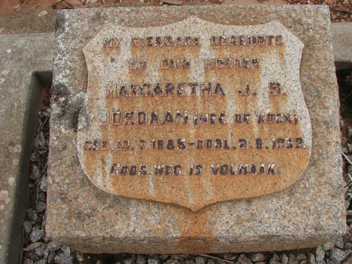 JORDAAN Margaretha J.S. nee DE KOCK 1885-1939