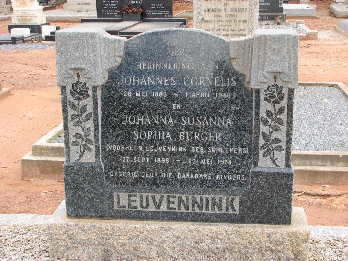 LEUVENNINK Johannes Cornelis 1883-1946 :: BURGER Johanna Susanna Sophia formerly LEUVENNINK nee SCHEEPERS 1898-1974