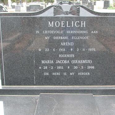MOELICH Arend 1901-1975 &amp; Maria Jacoba ERASMUS 1911-1998