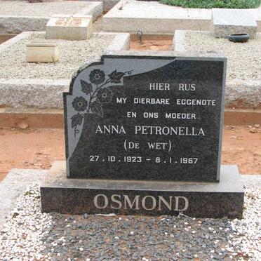OSMOND Anna Petronella nee DE WET 1923-1967
