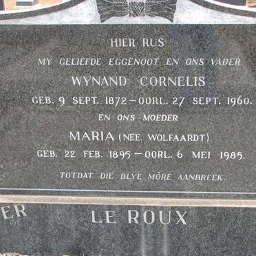 ROUX Wynand Cornelis, le 1872-1960 &amp; Maria WOLFAARDT 1895-1985