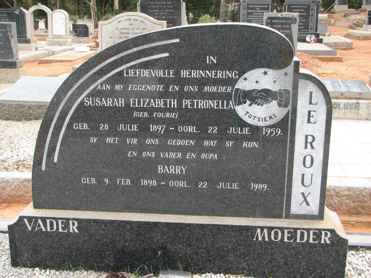 ROUX Barry, le 1898-1989 &amp; Susarah Elizabeth Petronella FOURIE 1897-1959