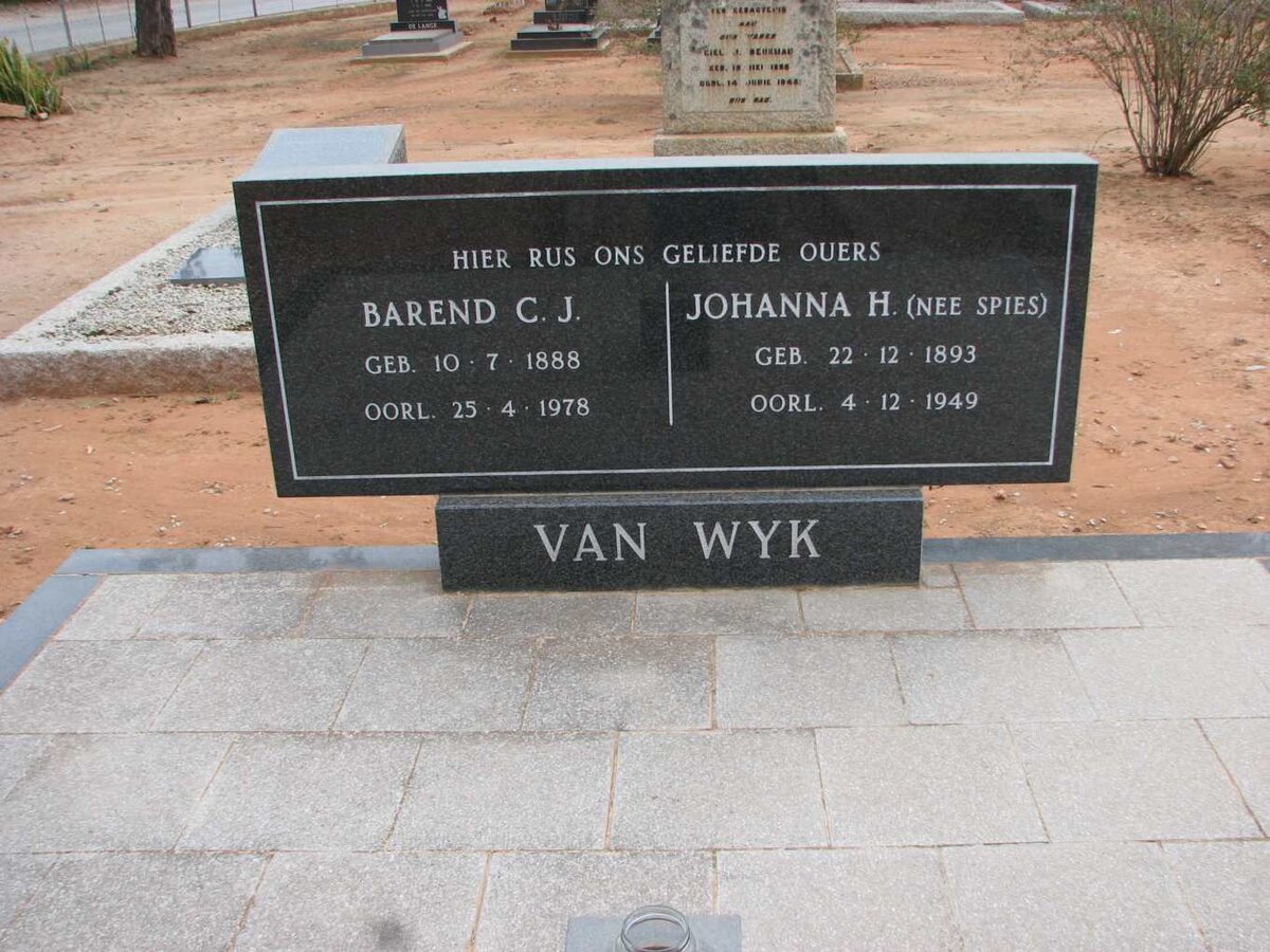 WYK Barend C.J., van 1888-1978 &amp; Johanna H. SPIES 1893-1949