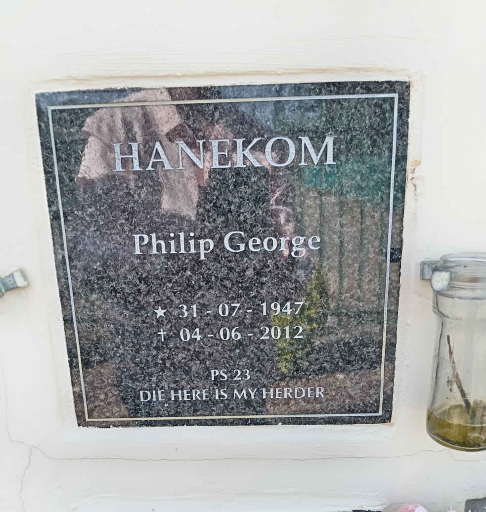 HANEKOM Philip George 1947-2012