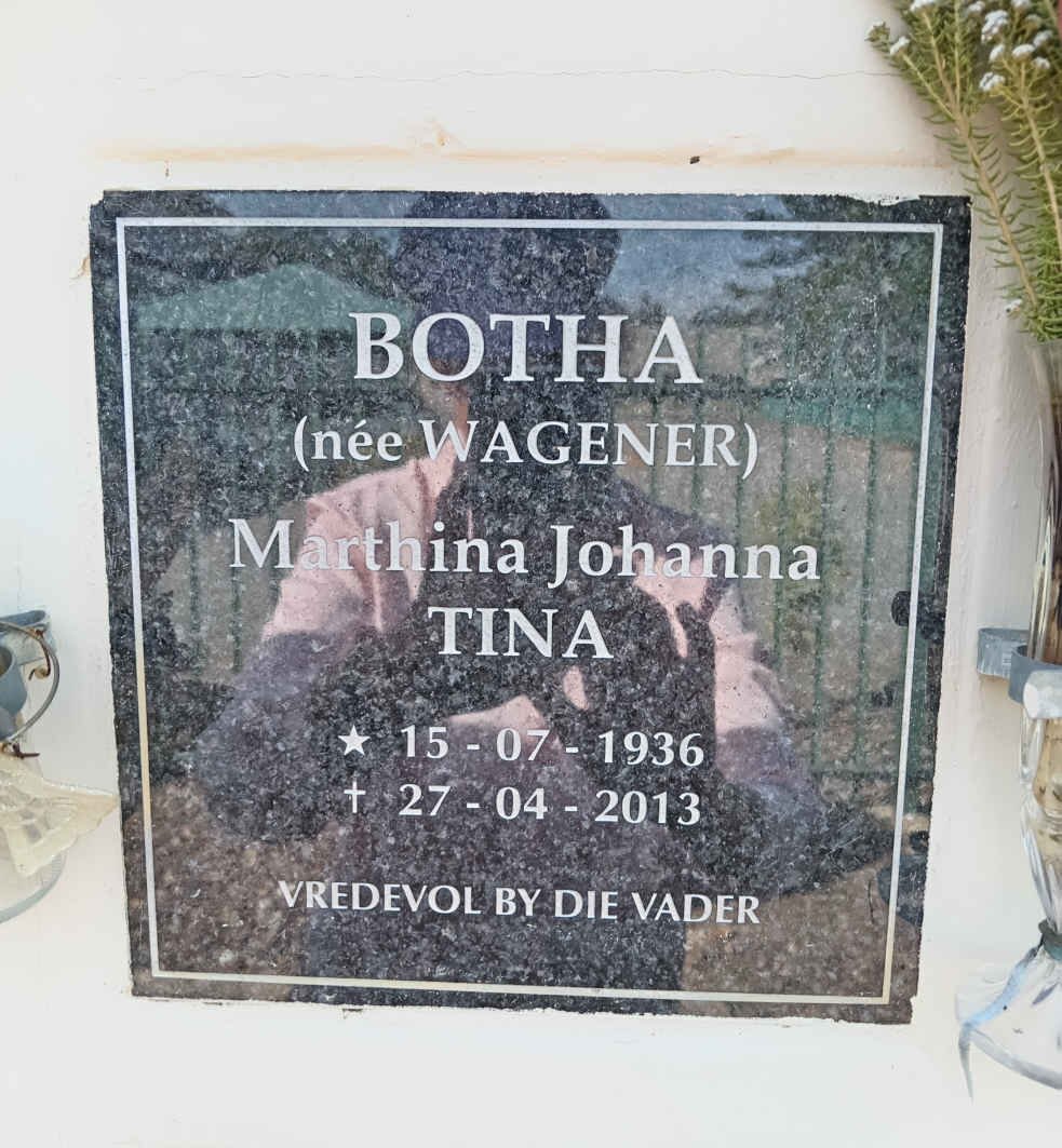 BOTHA Marthina Johanna nee WAGENER 1936-2013