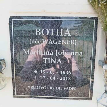 BOTHA Marthina Johanna nee WAGENER 1936-2013