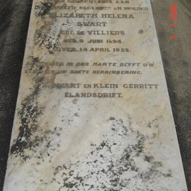 SWART Elizabeth Helena nee DE VILLIERS 1894-1922
