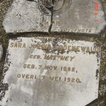 GROENEWALD  Sara Jurina nee Matthey 1892-1920
