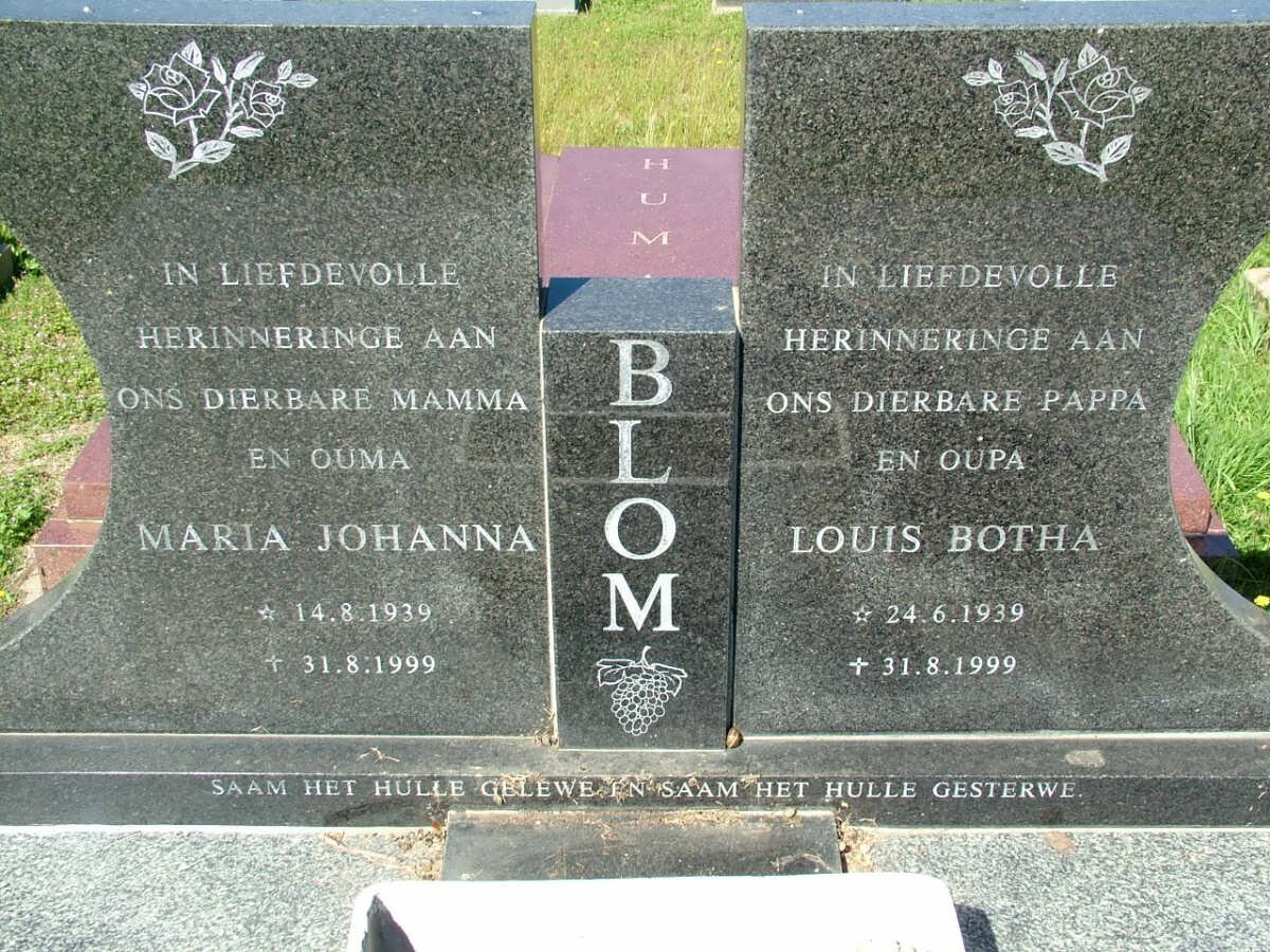 BLOM Louis Botha 1939-1999 &amp; Maria Johanna 1939-1999