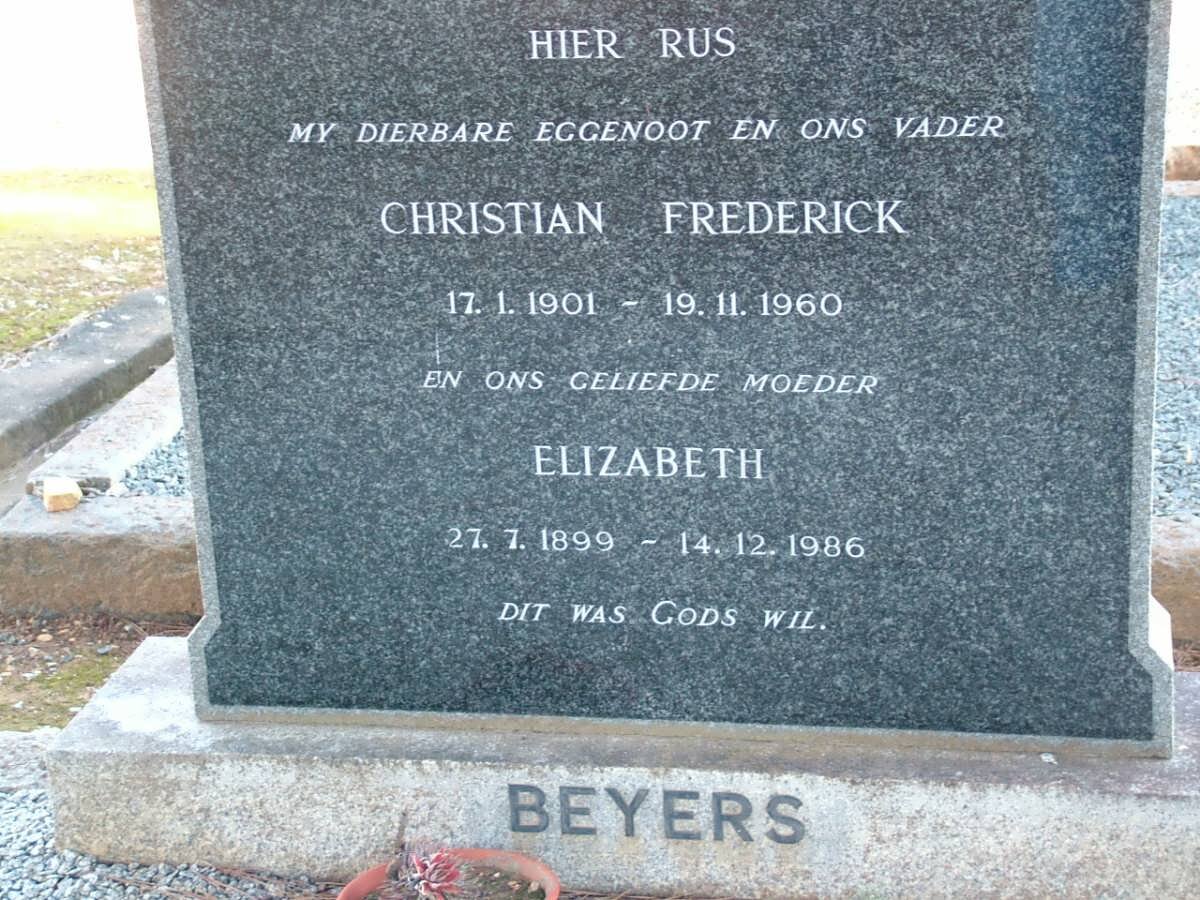 BEYERS Christian Frederick 1901-1960 &amp; Elizabeth 1899-1986