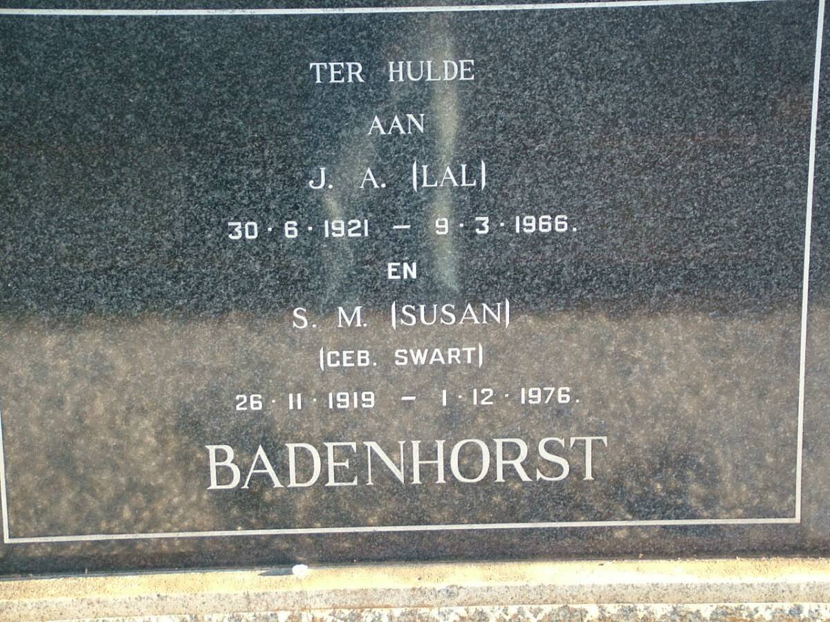 BADENHORST J.A. 1921-1966 &amp; S.M. SWART 1919-1976