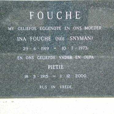 FOUCHE Pietie 1915-2000 &amp; Ina SNYMAN 1919-1973